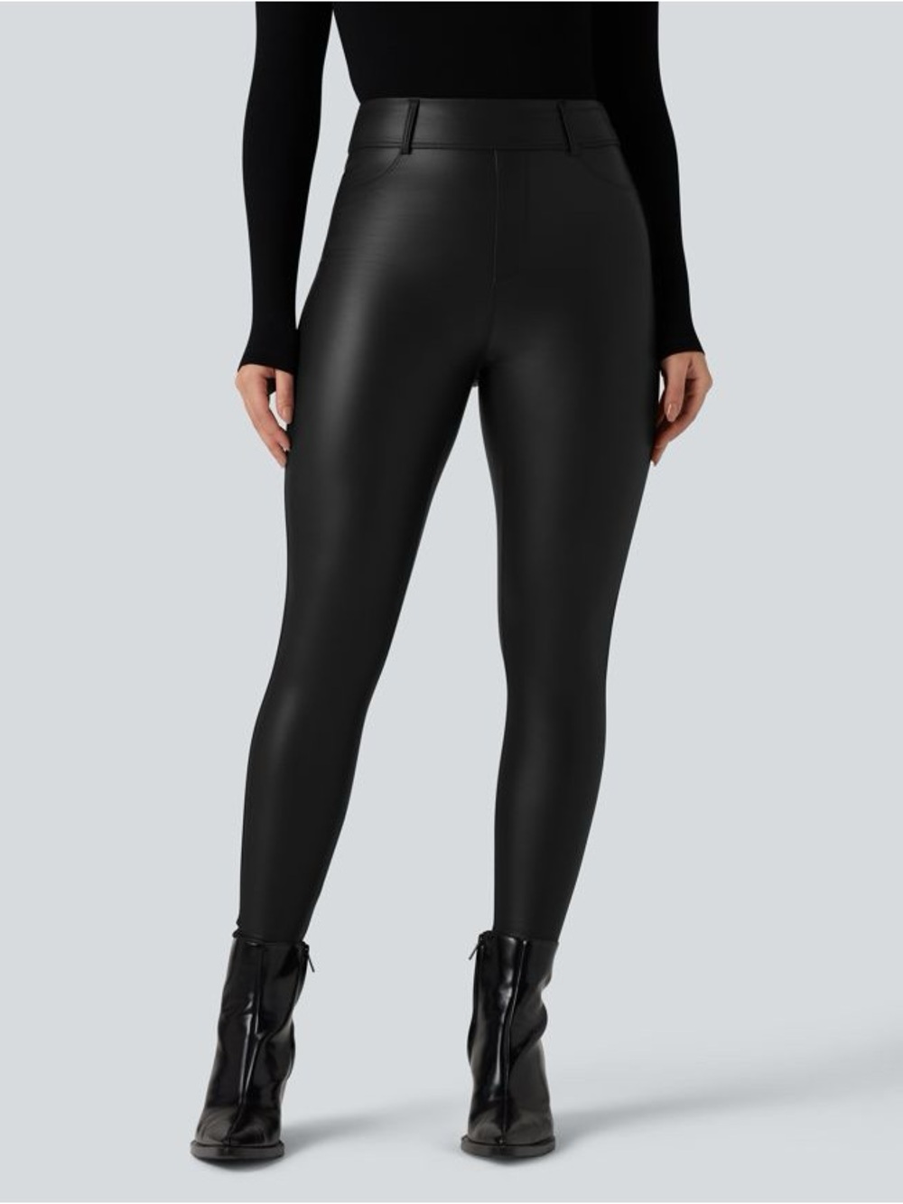 HALARA Black High-Waist Faux Leather Leggings